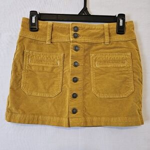 We The Free, Free People Mustard Corduroy Button Up Mini Skirt size 24